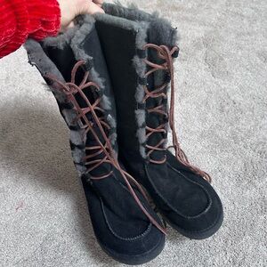 Ugg black moccasin in style lace up boots. Women’s 9 minor wear